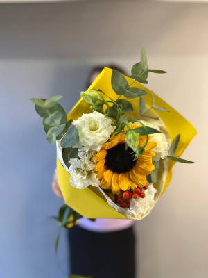 Букет" Любимому учителю " с подсолнухом