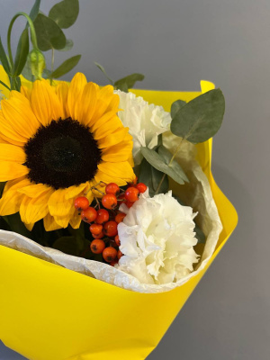 Букет" Любимому учителю " с подсолнухом